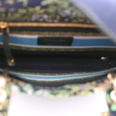 Dior Medium D-Constellation Lady D-Lite Blue Multicolor Embroidered Canvas Gold Hardware