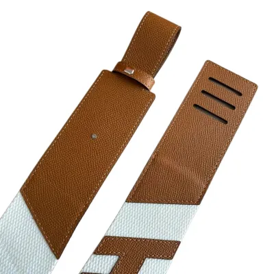 Hermès Women' s Ceinture Croisière Buckle Belt In Brown/White Calfskin With Silver Hardware 50mm