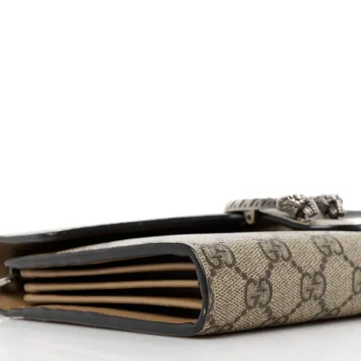 Gucci Mini Dionysus Chain Wallet Beige/Taupe GG Supreme Monogram Canvas Aged Silver Hardware