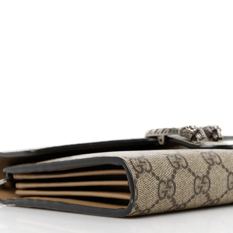 Gucci Mini Dionysus Chain Wallet Beige/Taupe GG Supreme Monogram Canvas Aged Silver Hardware