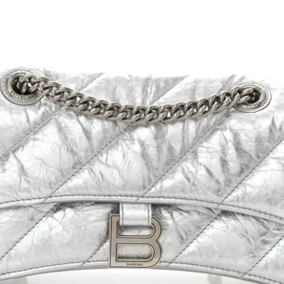 Balenciaga Small Crush Chain Bag Beige Quilted Crushed Calfskin Leather Silver Hardware