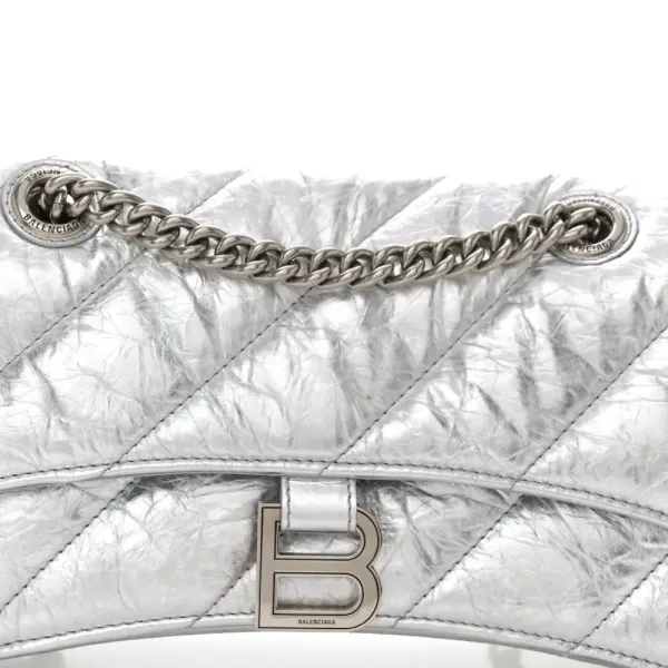 Balenciaga Small Crush Chain Bag Beige Quilted Crushed Calfskin Leather Silver Hardware - Image 8