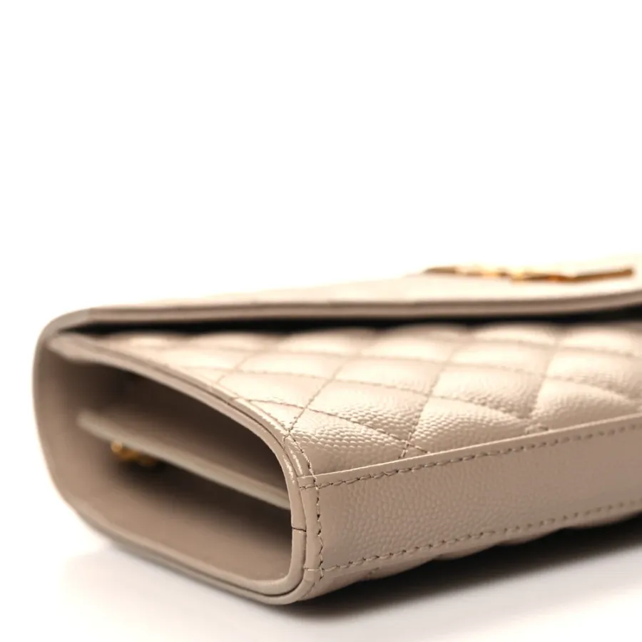 Saint Laurent Small Chain Wallet Dark Beige Triquilt Monogram Grain De Poudre Mixed Matelasse Leather Gold Hardware