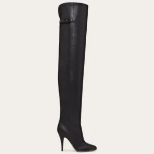 VALENTINO SIGNATURE Knee-high bovine leather boots (10.5 cm high heel)