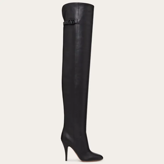 VALENTINO SIGNATURE Knee-high bovine leather boots (10.5 cm high heel)