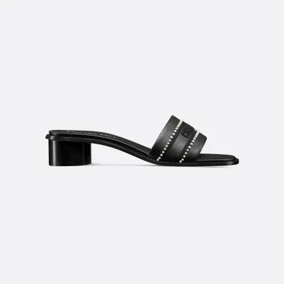 Dior black thick bottom square head high-heeled slippers