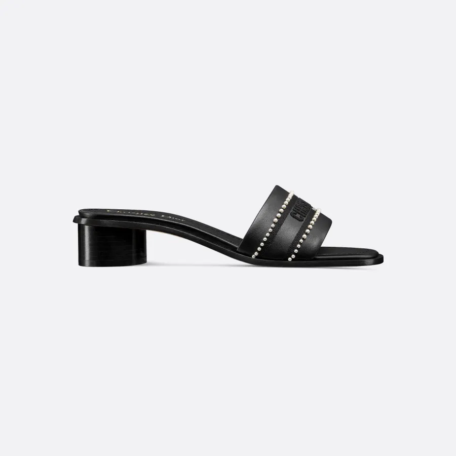 Dior black thick bottom square head high-heeled slippers
