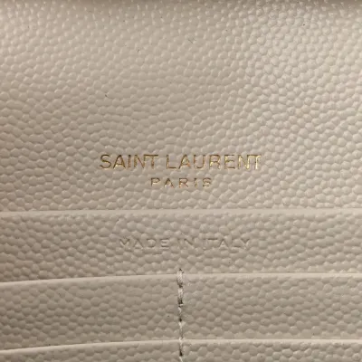 Saint Laurent Small Chain Wallet Crema Soft Chevron Monogram Grain De Poudre Matelasse Leather Gold Hardware