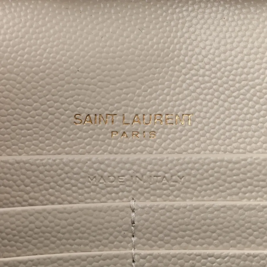 Saint Laurent Small Chain Wallet Crema Soft Chevron Monogram Grain De Poudre Matelasse Leather Gold Hardware