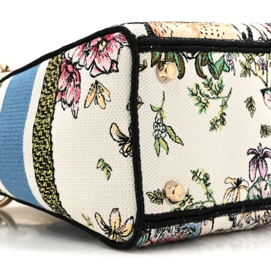 Dior Medium D-Constellation Lady D-Lite Latte Multicolor Embroidered Canvas Gold Hardware