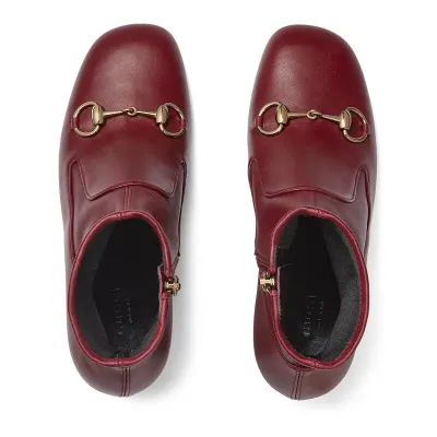 Gucci red square headed horse buckle high heels ankle boots