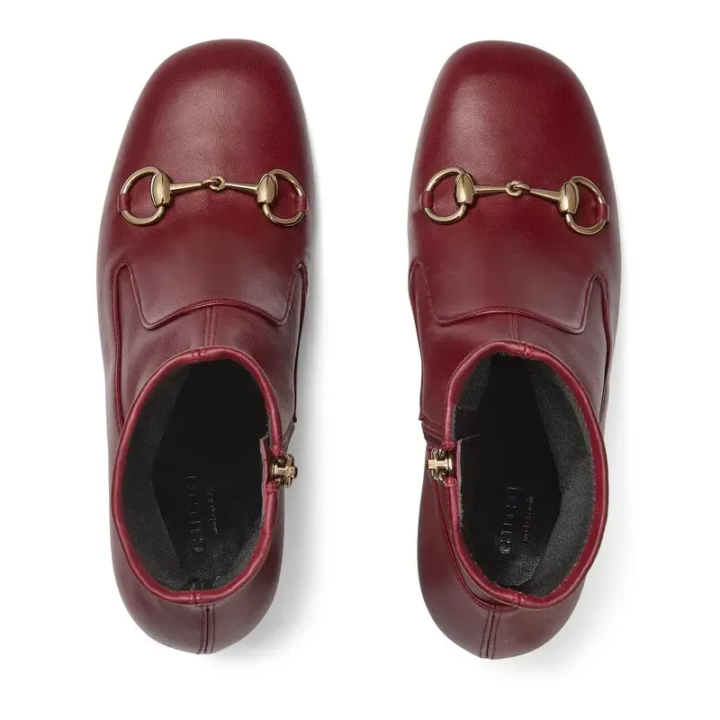 Gucci red square headed horse buckle high heels ankle boots