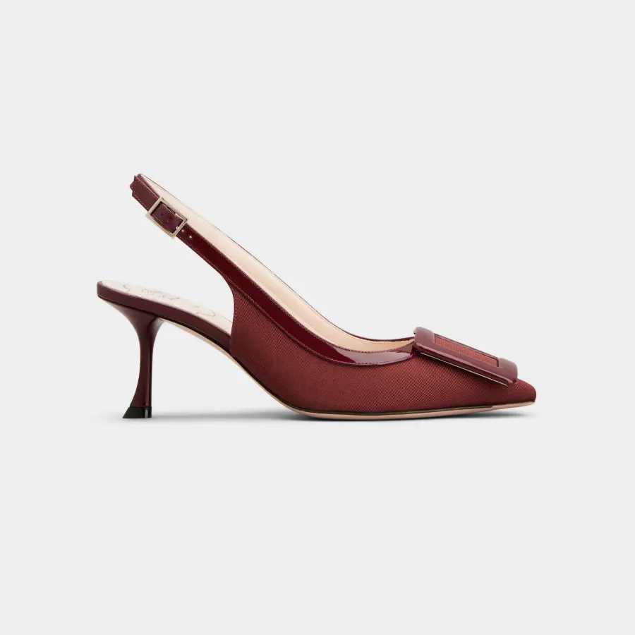 Roger Vivier Viv' In The City Slingback Pumps High Heels In Red Grosgrain With Covered Buckle (Heel Height 6.5cm)