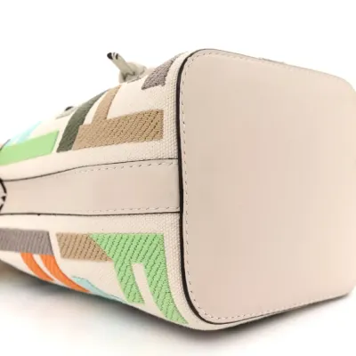 Fendi Mini F is Fendi FF Multicolor Embroidered Mon Tresor Bucket Bag Grezzo/Multicolor/Latte Canvas & Grace Vitello Leather Gold Hardware
