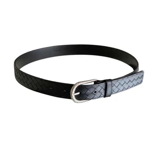 Bottega Veneta Men's Semicircle Buckle Intrecciato Belt In Black Calfskin With Matte Gun Black/Silver/Gold Hardware 35mm - Image 3