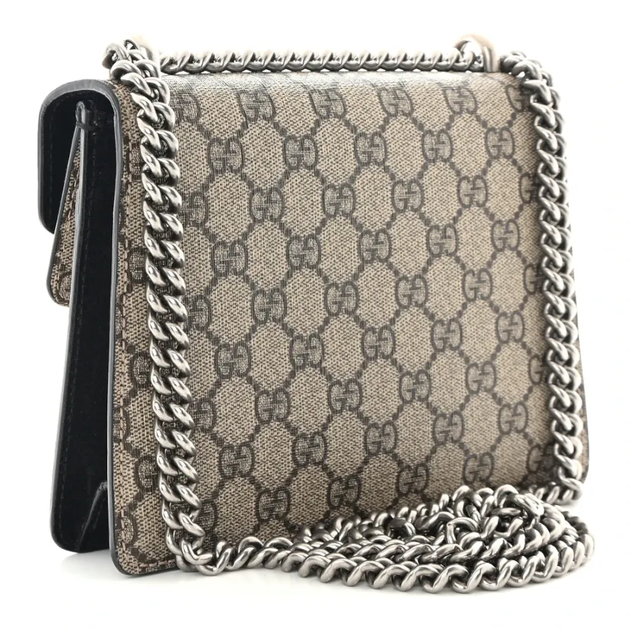 Gucci Mini Dionysus Shoulder Bag Black GG Supreme Monogram Canvas Aged Silver Hardware