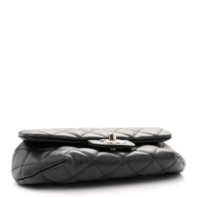 Chanel CC Uniform Flap Belt Bag Small Black Quilted Calfskin Leather Silver Hardware