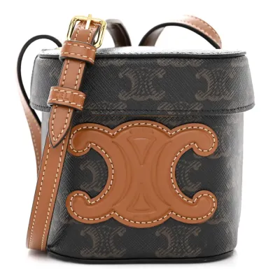 Celine Small Cuir Triomphe Box Tan Triomphe Canvas & Calfskin Leather