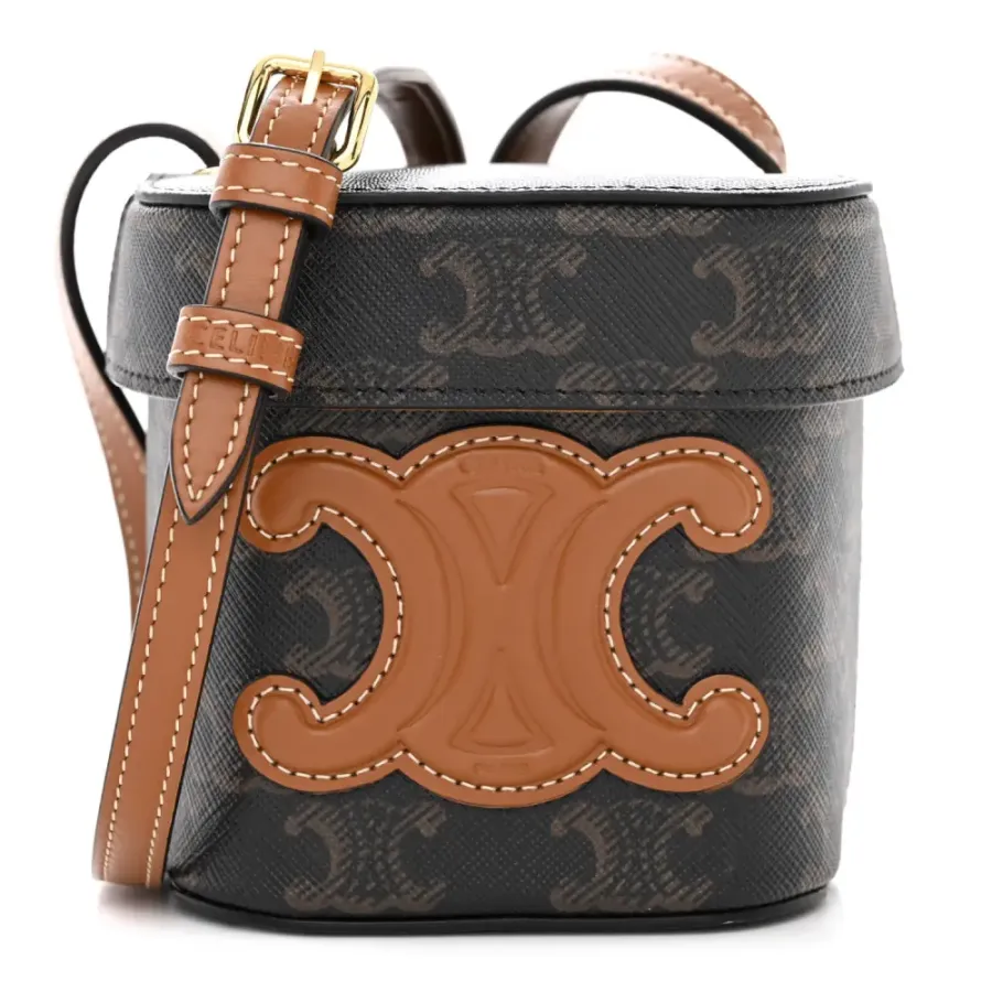 Celine Small Cuir Triomphe Box Tan Triomphe Canvas & Calfskin Leather