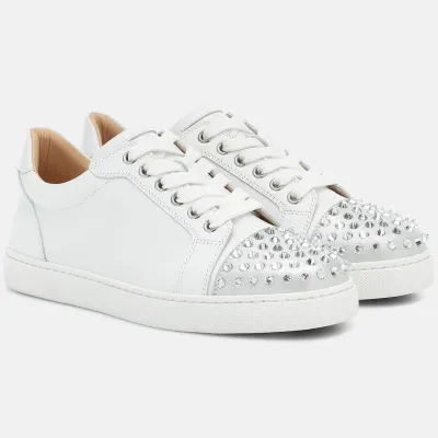 Christian Louboutin white Studded suede sneakers