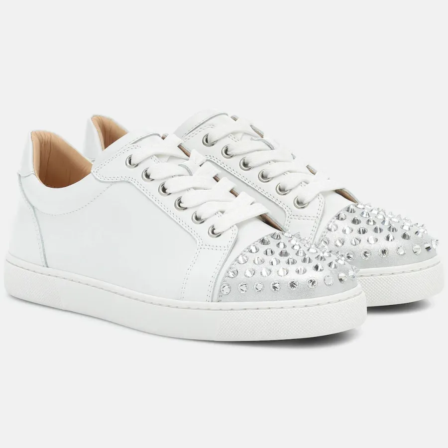 Christian Louboutin white Studded suede sneakers