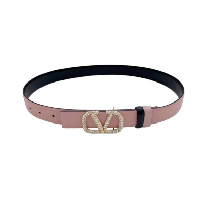 Valentino V Buckle With Crystal Belt In Black/Blue/Pink/Brown/White Calfskin With Gold Hardware 30mm