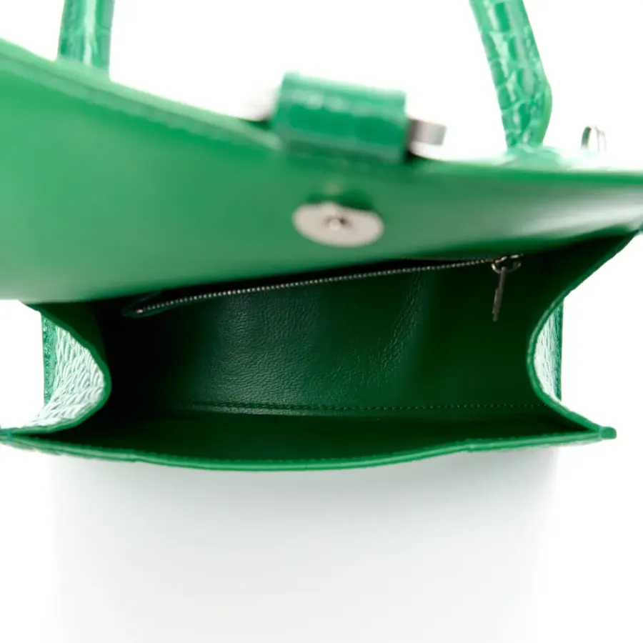 Balenciaga Small Hourglass Top Handle Bag Leaf Green Crocodile Embossed Shiny Calfskin Leather Silver Hardware