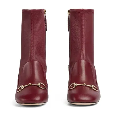 Gucci red square headed horse buckle high heels ankle boots