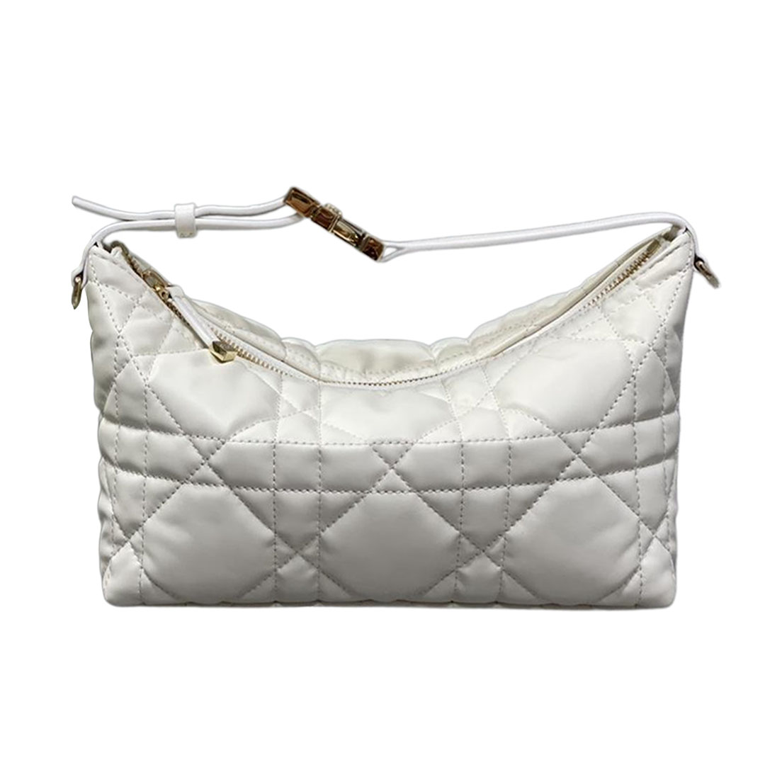 Bolsa Dior Small D-Journey em Branco com Macrocannage de Pele de Cordeiro e Hardware Dourado