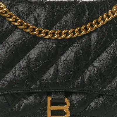 Balenciaga Medium Crush Chain Bag Black Quilted Crushed Calfskin Leather Gold Hardware