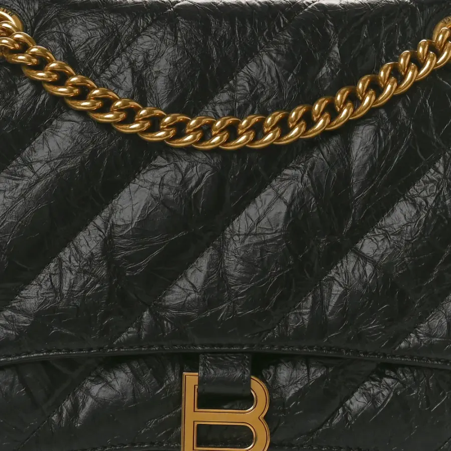 Balenciaga Medium Crush Chain Bag Black Quilted Crushed Calfskin Leather Gold Hardware