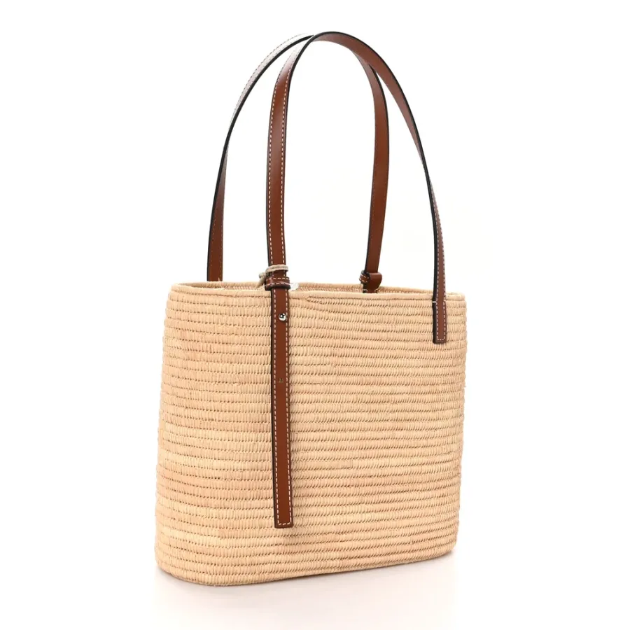 Loewe Square Basket Tote Bag Small Natural/Pecan Raffia & Calfskin Leather