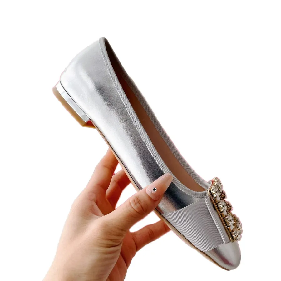 Roger Vivier Très Vivier Ballerinas Flat Shoes In White/Black/Red/Silver Patent Leather With Crystal Buckle (Heel Height 0.5cm)