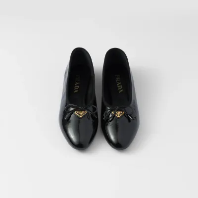 PRADA Patent paint leather Flat Shoes Black Ballet Shoes