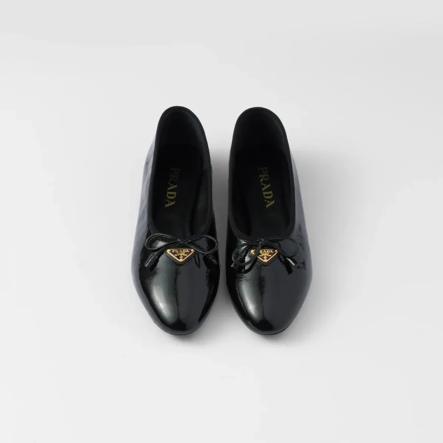 PRADA Patent paint leather Flat Shoes Black Ballet Shoes