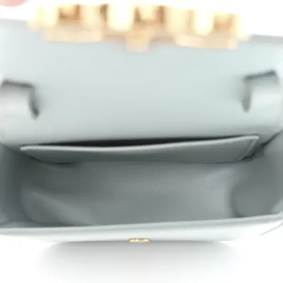 Celine Mini Triomphe Bag Soft Blue Shiny Calfskin Leather Gold Hardware