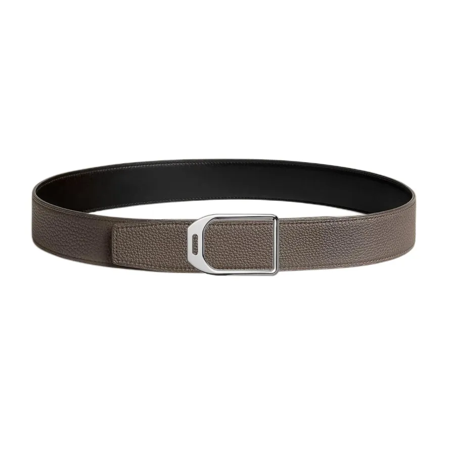 Hermès Men' s Jockey Buckle Reversible Belt In Brown/Black/Etoupe/Coffee/Blue Grained And Smooth Calfskin With Silver Hardware 38mm