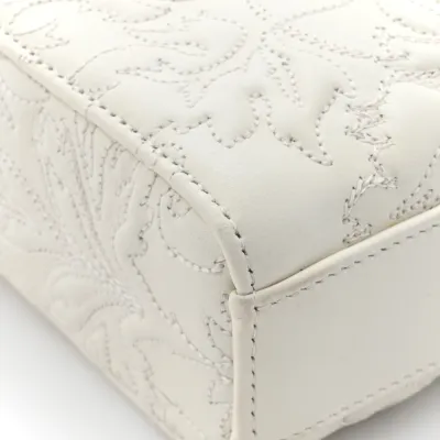 Dior Medium Lady D-Joy White Ornamental Embroidered Calfskin Leather Gold Hardware