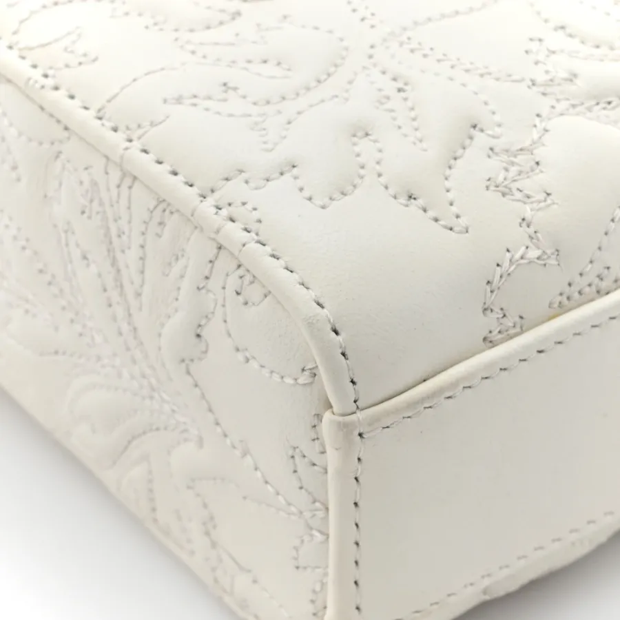 Dior Medium Lady D-Joy White Ornamental Embroidered Calfskin Leather Gold Hardware