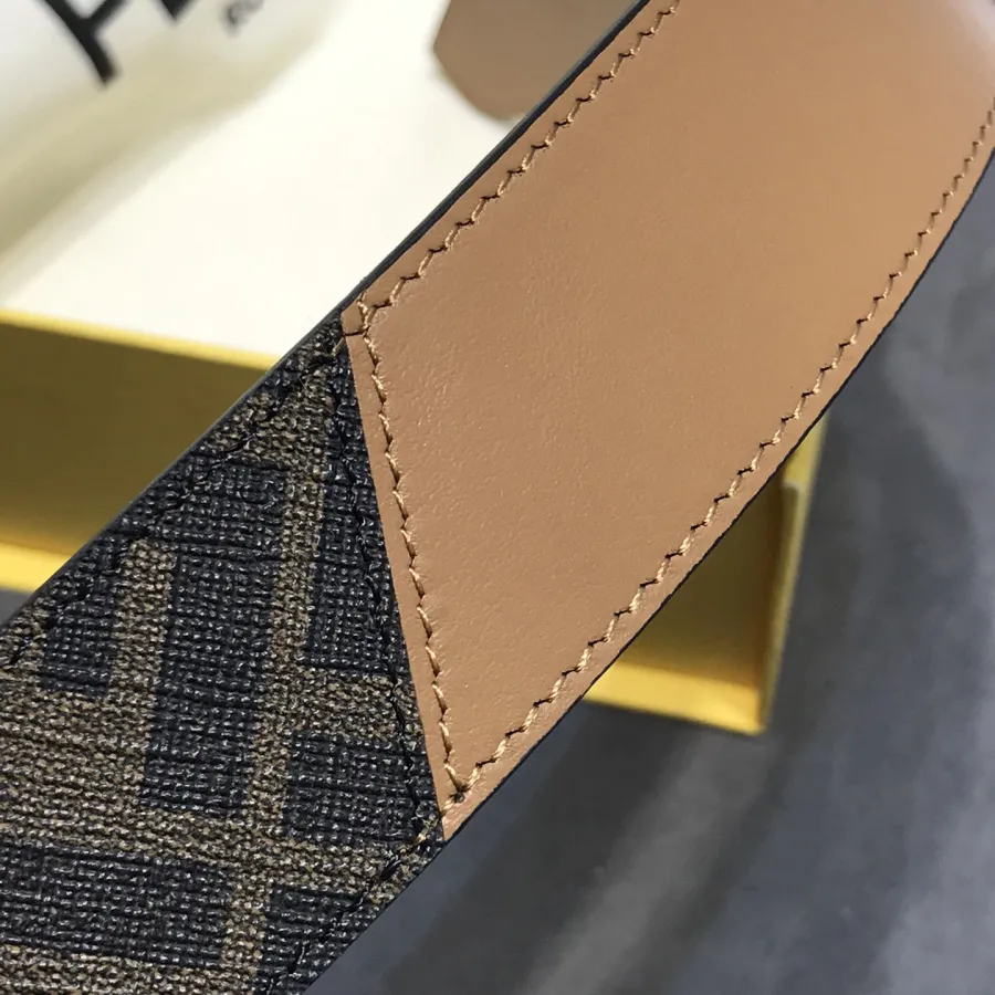 Fendi Men's FF Monster Eyes Belt In Brown/Black Saffiano Leather With Gold/Silver Hardware 35mm