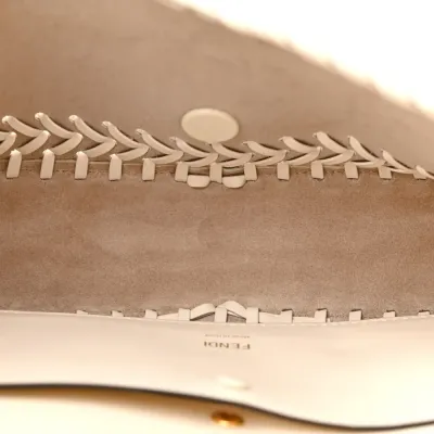 Fendi Ceylon Woven Baguette White Ice King Vitello Leather Gold Hardware