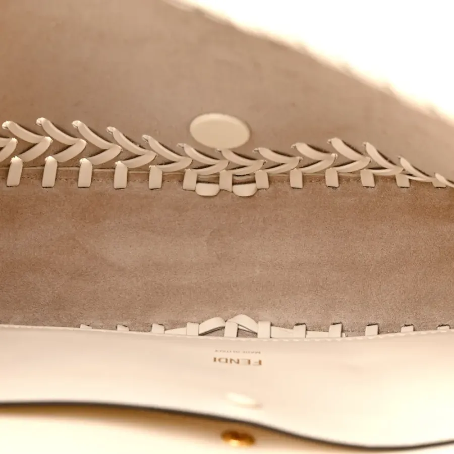 Fendi Ceylon Woven Baguette White Ice King Vitello Leather Gold Hardware