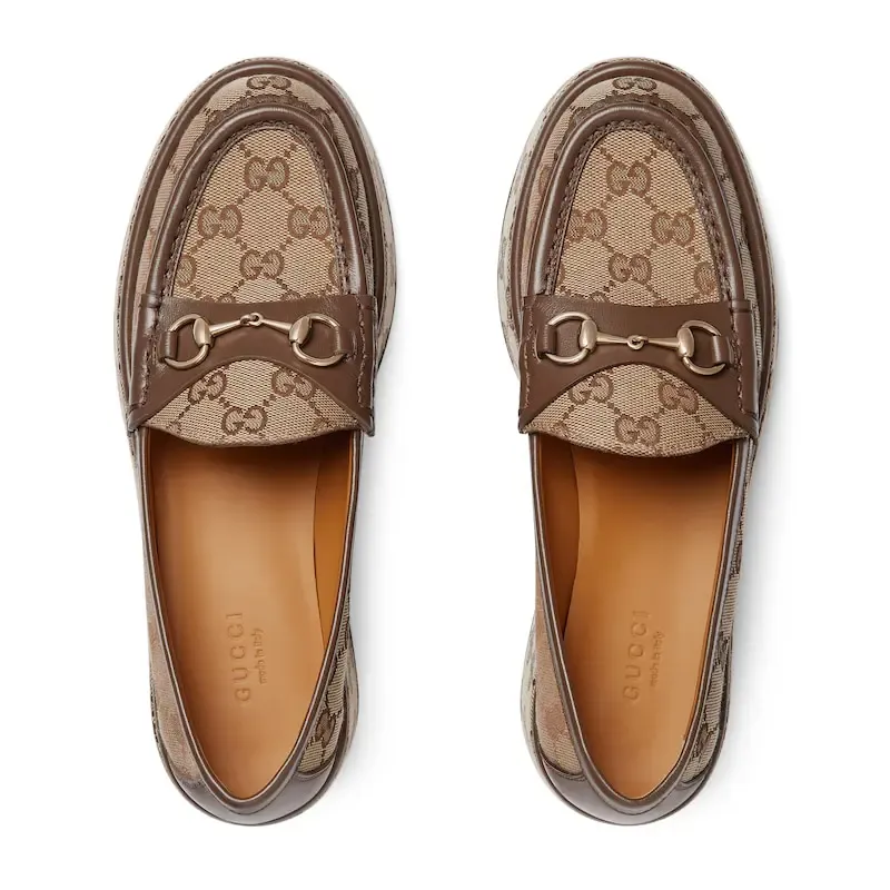 Gucci brown slope heel loafers