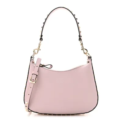 Valentino Garavani Small Rockstud Hobo Bag Water Lilac Grained Calfskin Leather Gold Hardware