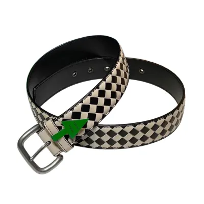 Bottega Veneta Men's Square Buckle Intrecciato Belt In Multicolor Calfskin With Silver/Matte Gun Black Hardware 35mm