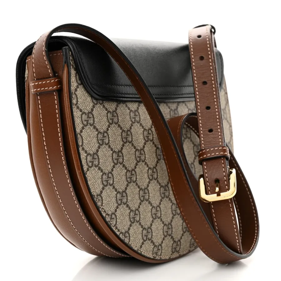 Gucci Small Padlock Messenger Shoulder Bag Beige/Black GG Supreme Monogram Canvas & Calfskin Leather Gold Hardware