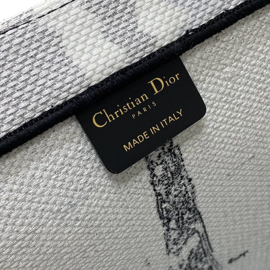 Dior Medium Dior Book Tote White and Black Paris Embroidery