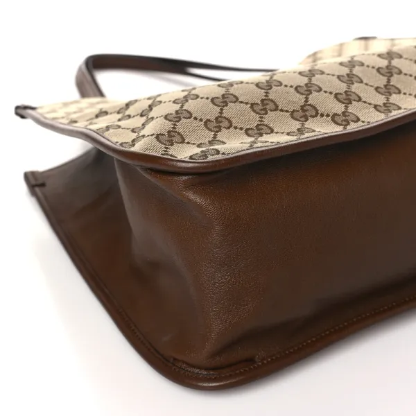 Gucci Horsebit 1955 Tote Bag Beige / Brown Sugar Monogram Canvas Light Brass Hardware - Image 4