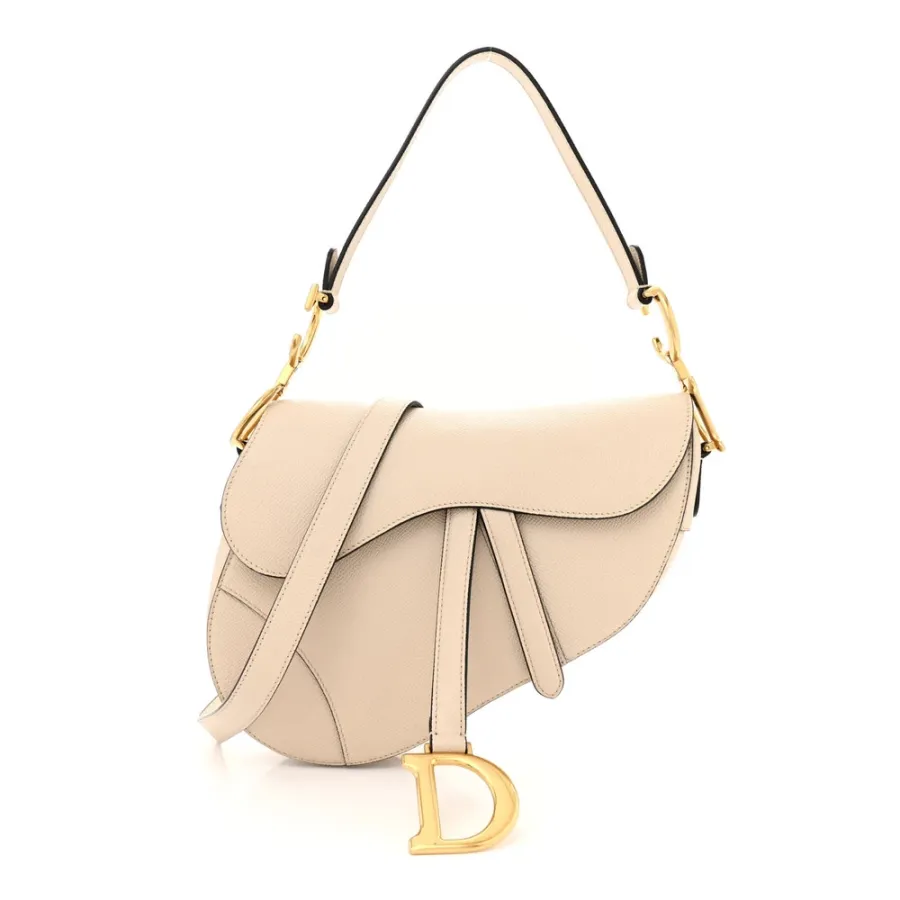 Dior Medium Saddle Bag With Strap Hazelnut Grained Calfskin Leather Gold Hardware