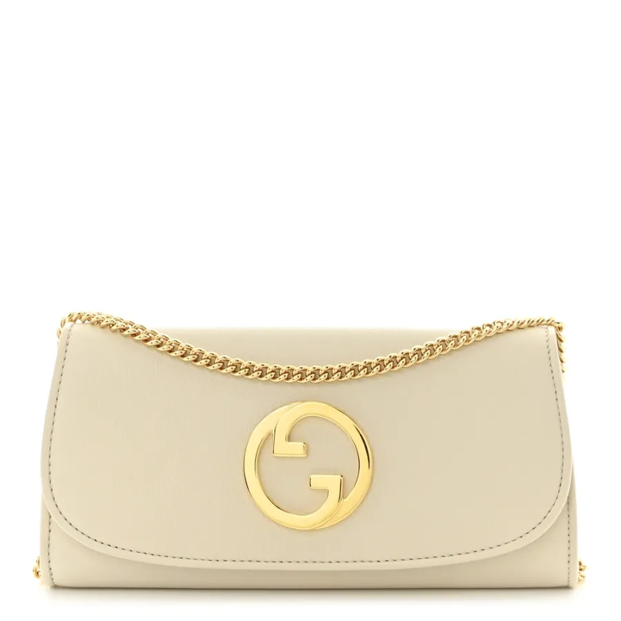 Gucci Small Roxy Blondie Continental Chain Wallet Mystic White Calfskin Leather Gold Hardware